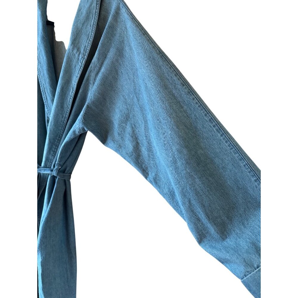 LL Bean Mens Denim Robe Size Medium Blue Self Wrap Long Sleeved Relaxed Vintage - Picture 6 of 9